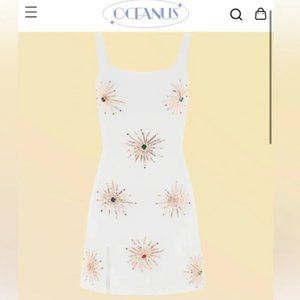Oceanus Callie Dress - Size L, White w gold starbursts & multicolor gem accent
